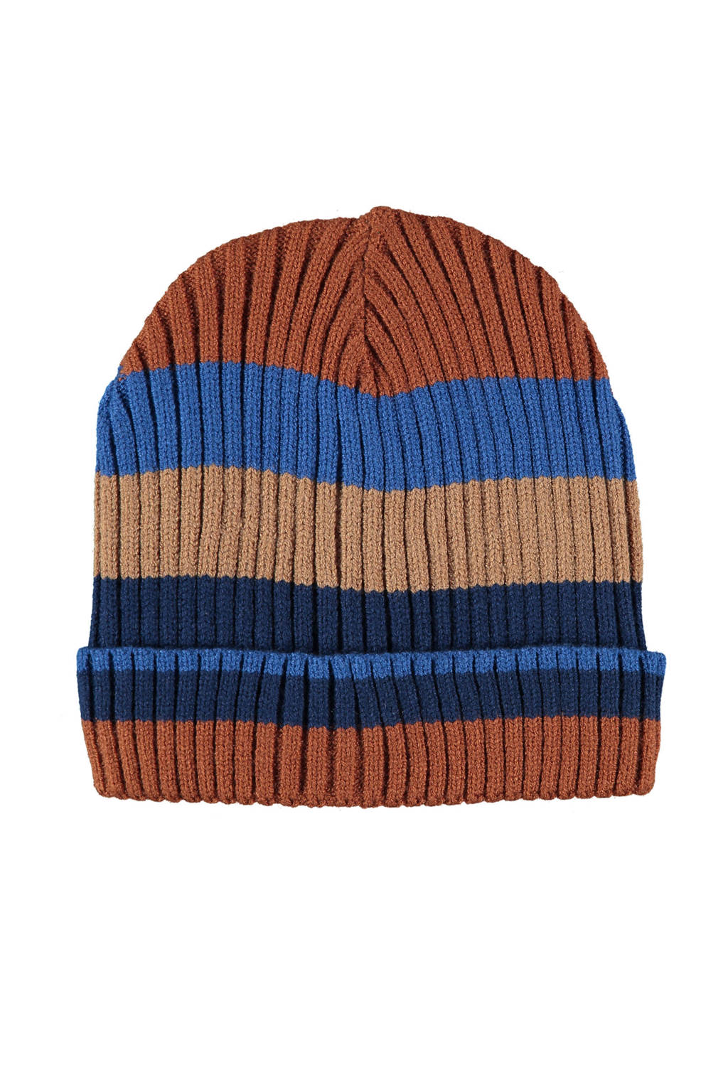 Sarlini muts met strepen camel/blauw