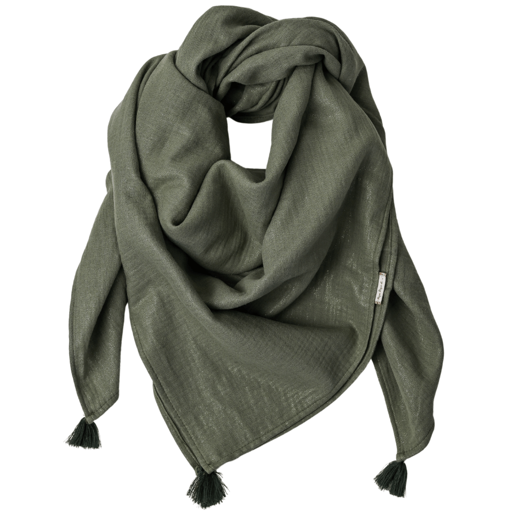 Foulard Pompon Gaze Pailletée Kaki