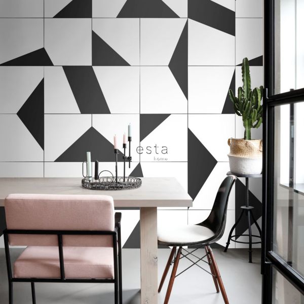 Estahome Tegelmotief Fotobehang  - 2 x 2,79 m - Zwart / Wit