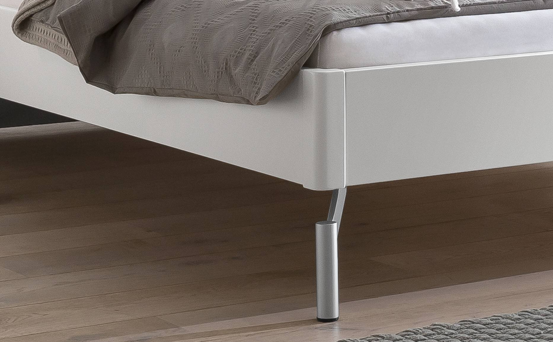 Holzbett HASENA ALBINIA 140X200cm Höhe 20cm Alu Buche weiß