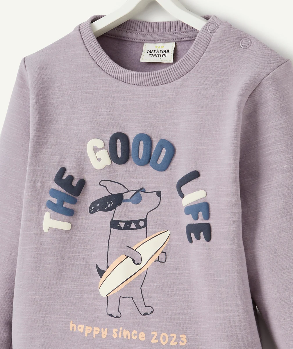 SWEAT GARÇON EN COTON BIOLOGIQUE PARME AVEC MESSAGE ET CHIEN