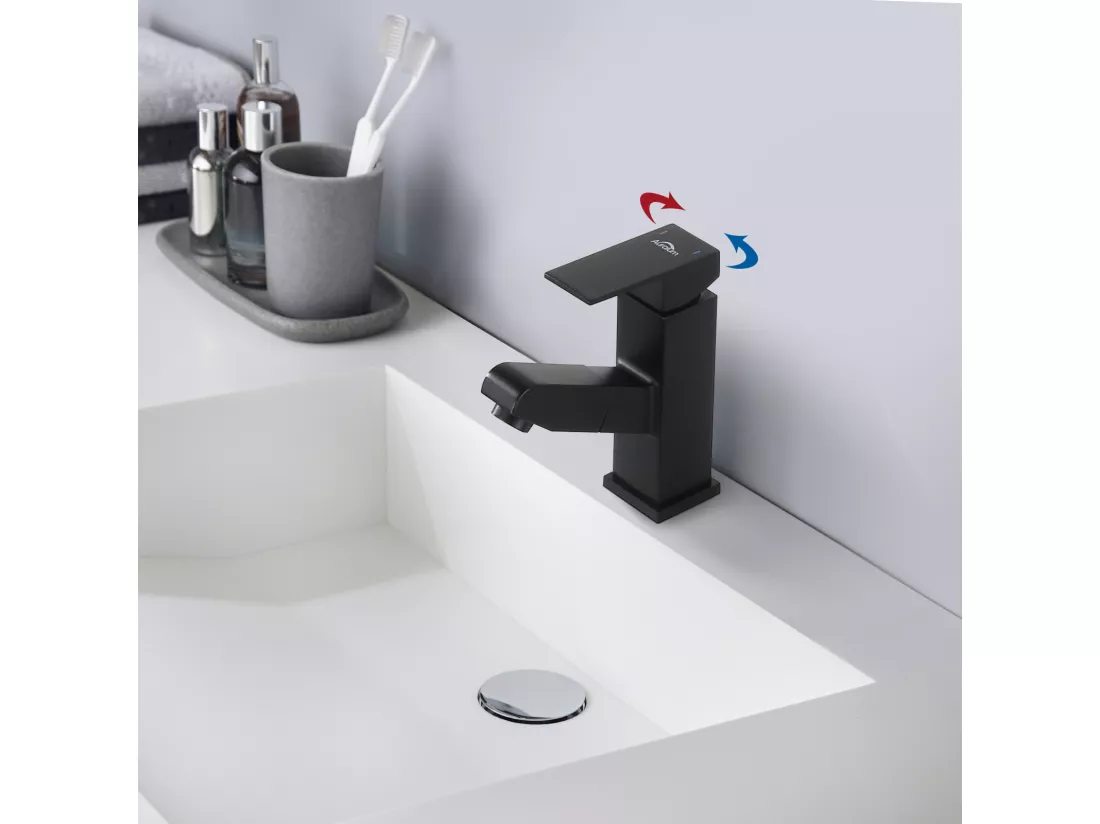 2pcs Mitigeur Lavabo avec Douchette Extractible Robinet Salle De Bain avec 2 Fonctions Robinetterie Mitigeur Eau Chaude Froide pour WC, Noir