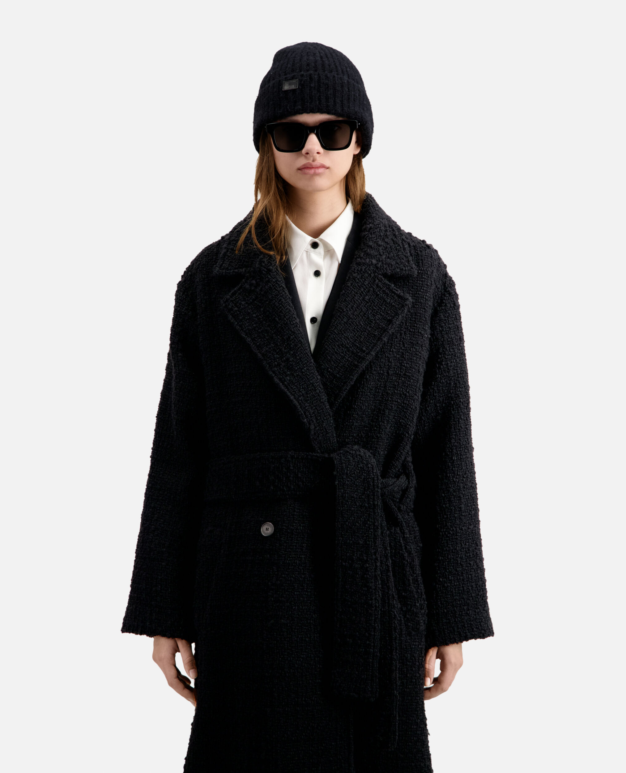 Long black tweed coat