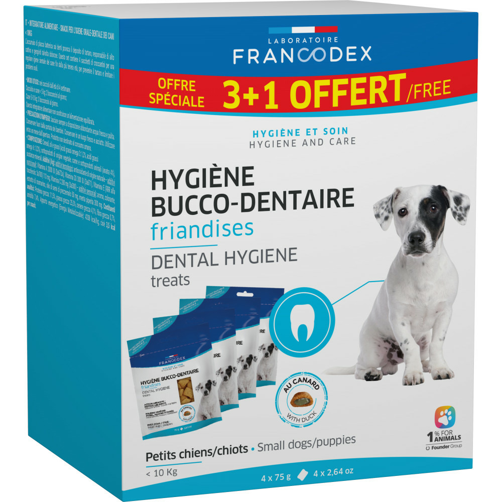 Pack friandises hygiène bucco-dentaire 4 x 75g pour chiot et petit chien mo