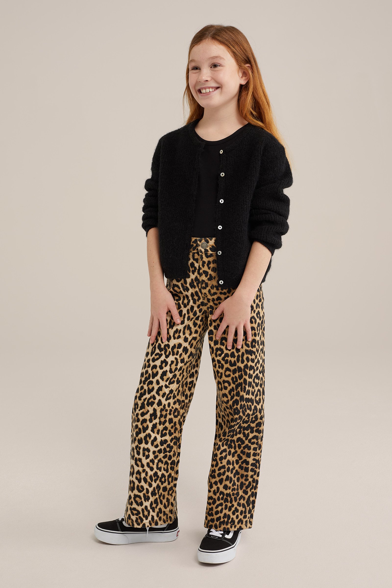 Meisjes wide leg jeans met luipaard print Blue Ridge Lichtgeel