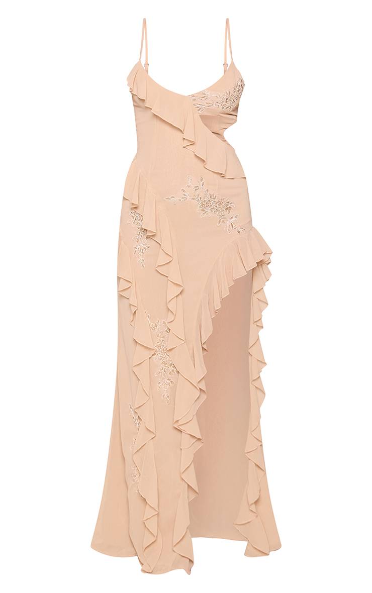 Gris Pierre Robe Longue À Bretelles Avec Découpes Et Broderies
