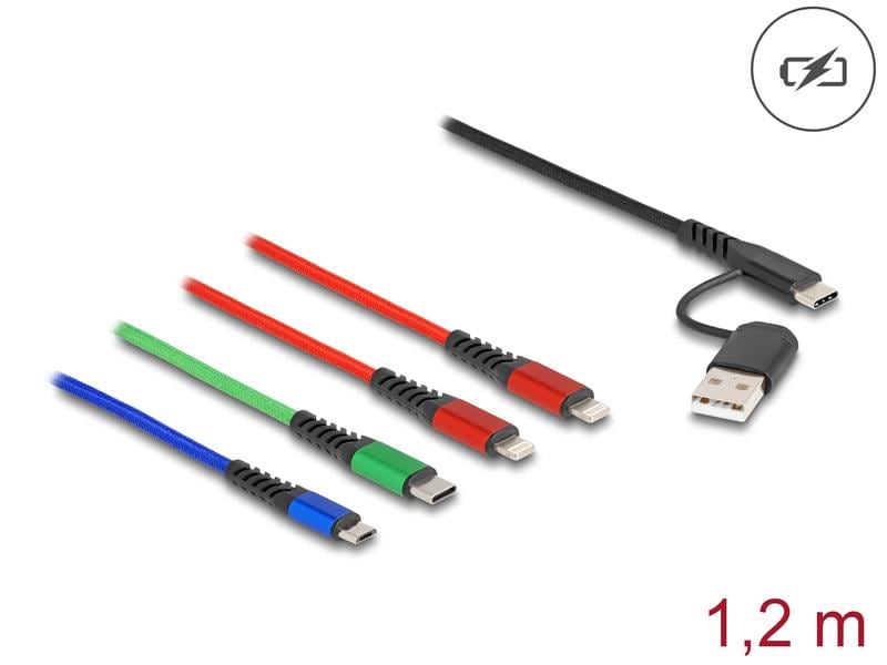 Delock USB-Ladekabel USB A/USB C - 2x Lightning/Micro-USB B Delock USB Ladekabel 4 in 1 USB Typ-A   USB-C zu 2 x Lightning / Micro USB / USB Type-C 1.20 m