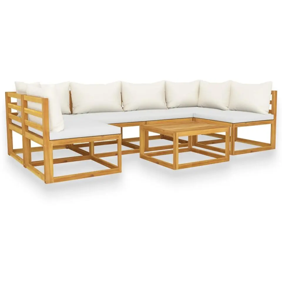 vidaXL - Loungeset - Crème - Acaciahout - 7 stuks - Met kussens