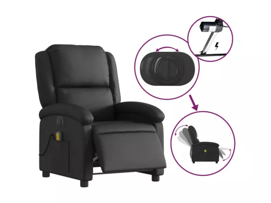 Fauteuil massant inclinable électrique noir cuir véritable