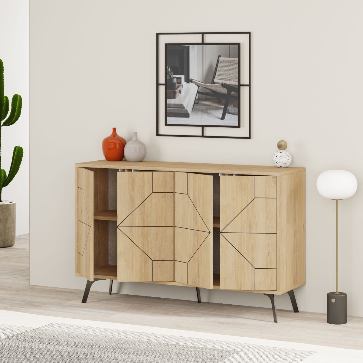 Calicosy - Dressoir met 4 deuren DUNE - B123 cm - Eikenlook