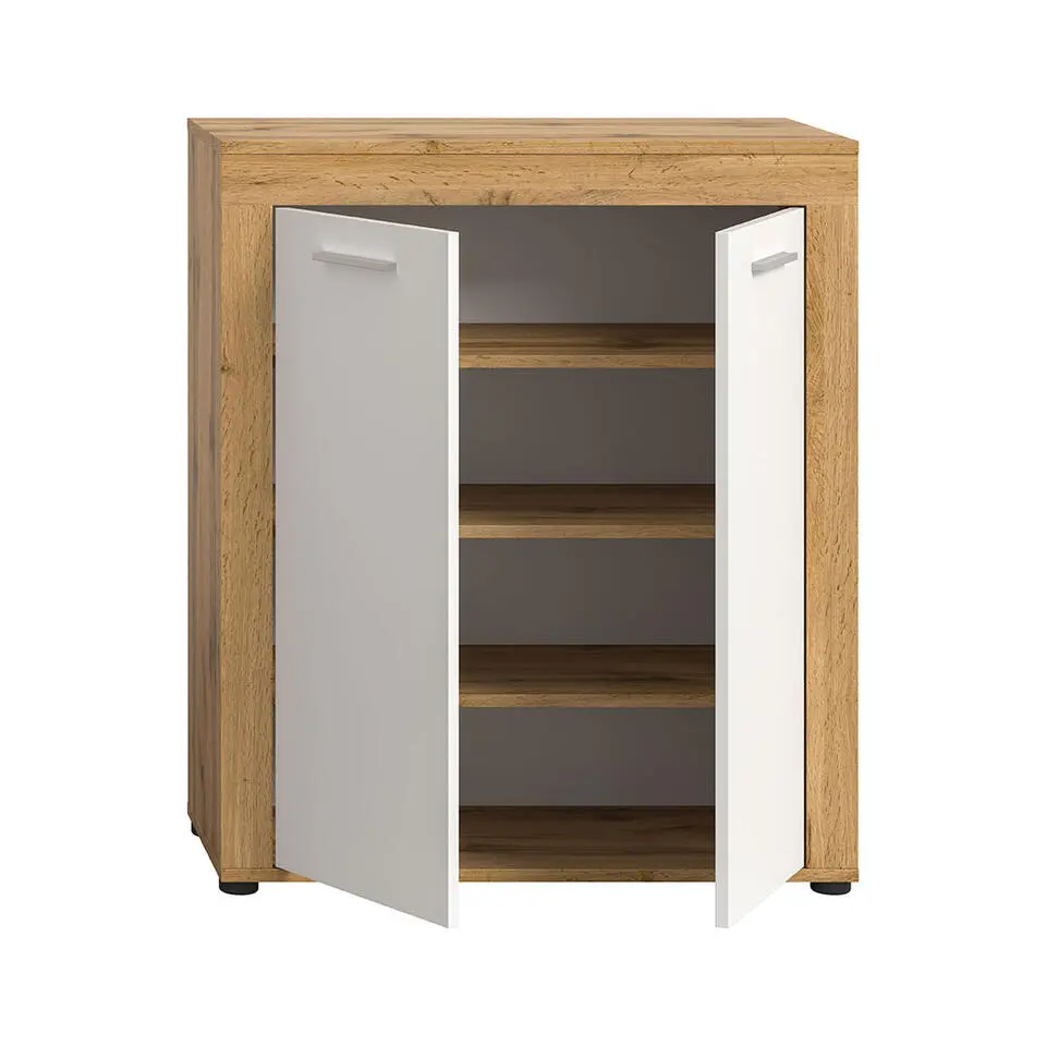 Hioshop Jam schoenenkast 2 deuren wit- eik decor