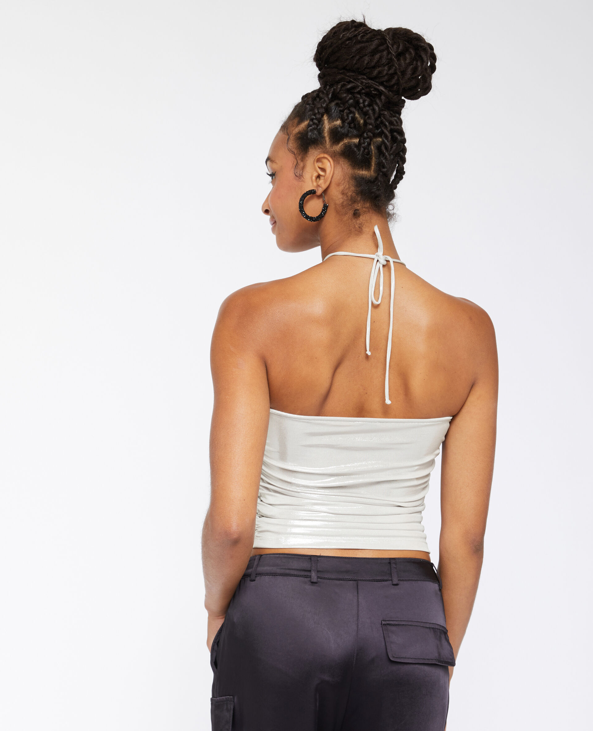 Top dos-nu maille brillante - Gris clair