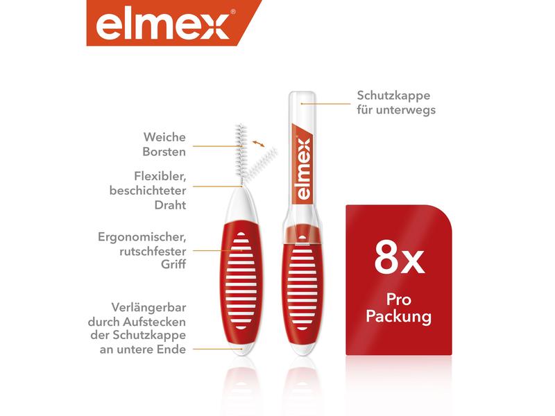 elmex Interdentalbürsten Rot, Grösse 2 0,5 mm, 8 Stück Hochwertige Bürsten für eine zuverlässige Reinigung der Zahnzwischenräume