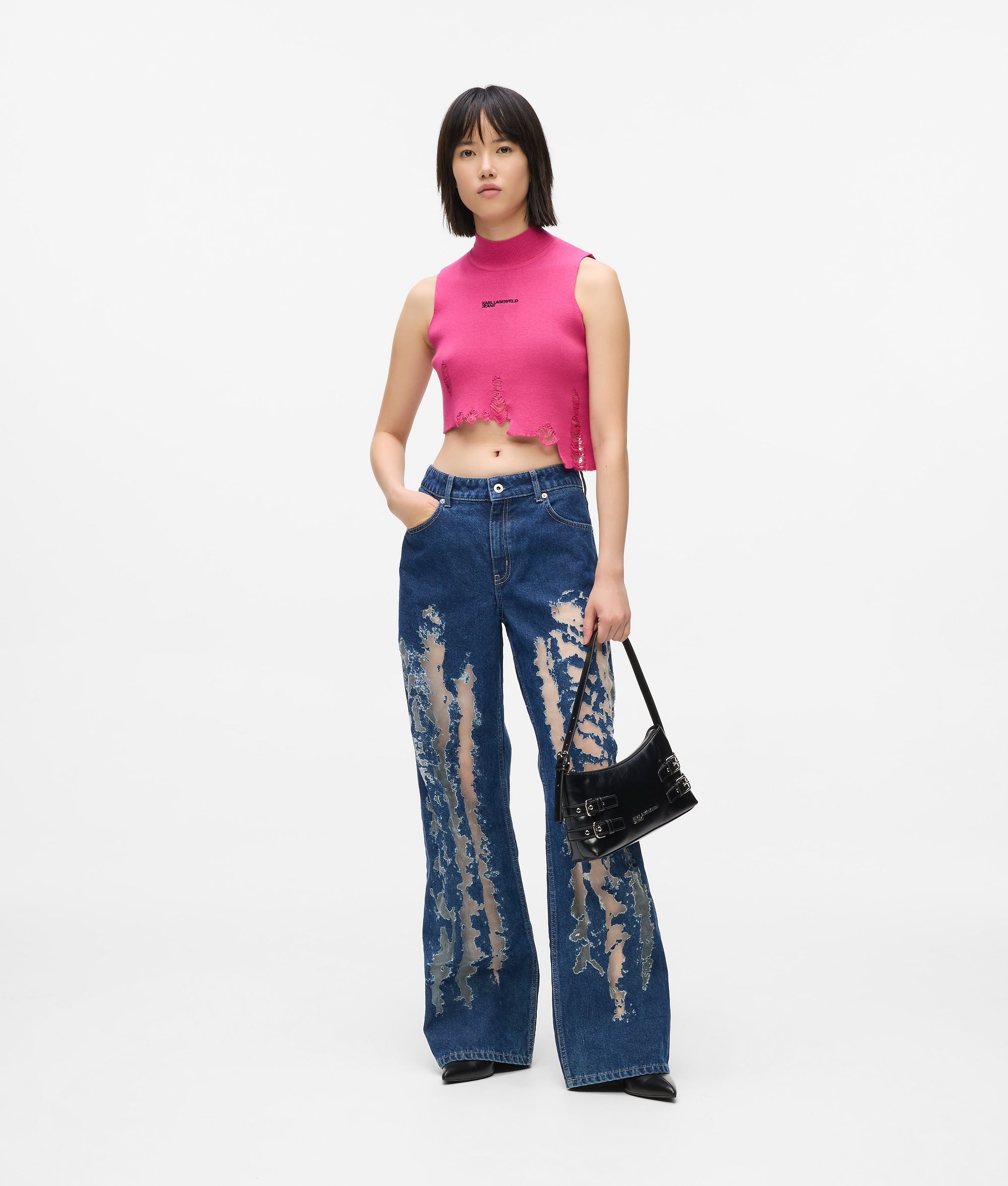 Versleten jeans met halfhoge taille