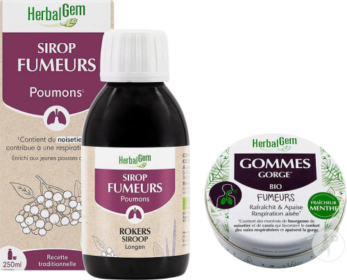 Herbalgem Fumeurs Duo Sirop Bio 250ml + Gommes Gorge 45g