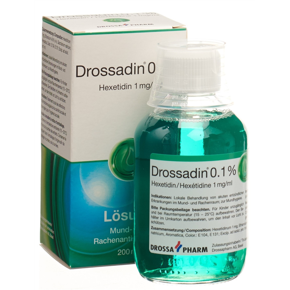 DROSSADIN Lös 0.1 % Fl 200 ml<br>200 ml, Flasche, Lösung zur Anwendung in der Mundhöhle