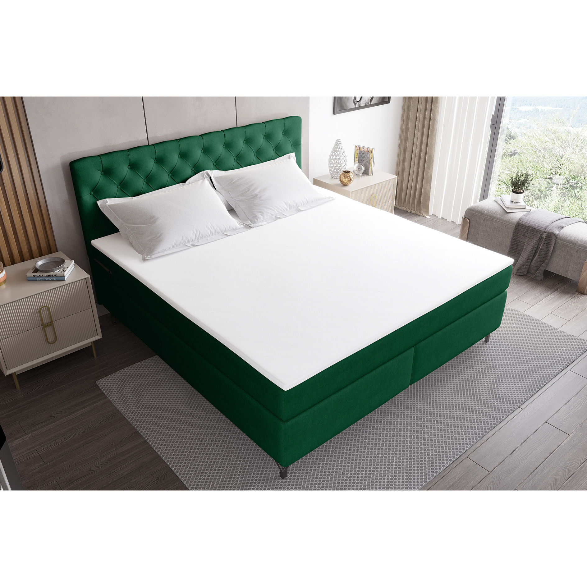 Boxspringbett - dunkelgün - inklusive Topper - 180x200 cm