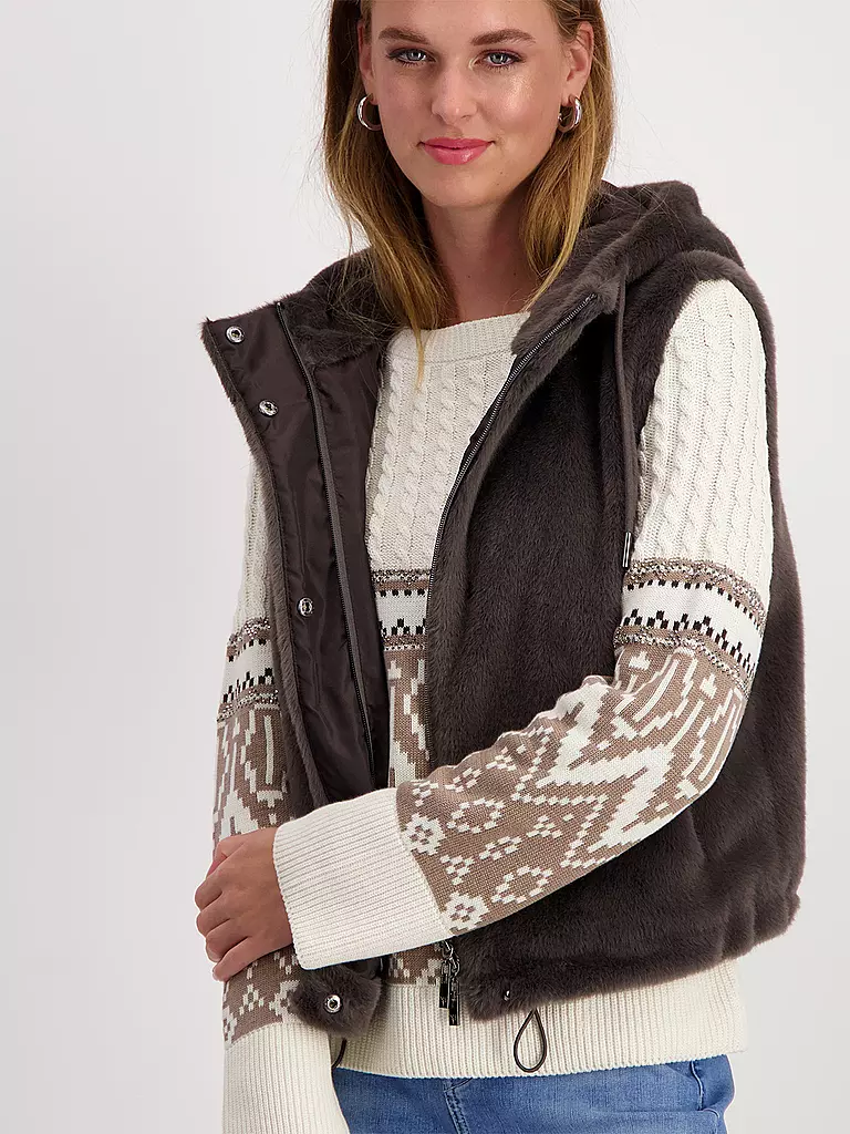 MONARI Gilet in Felloptik braun