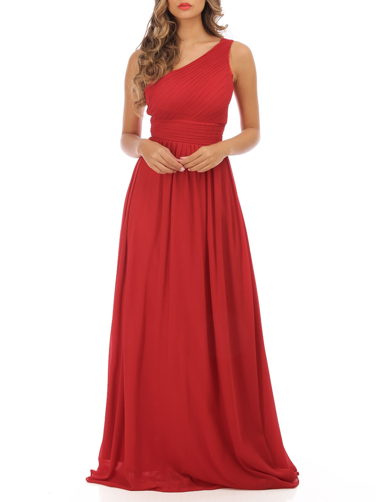 Robe longue drapée one shoulder- Rouge