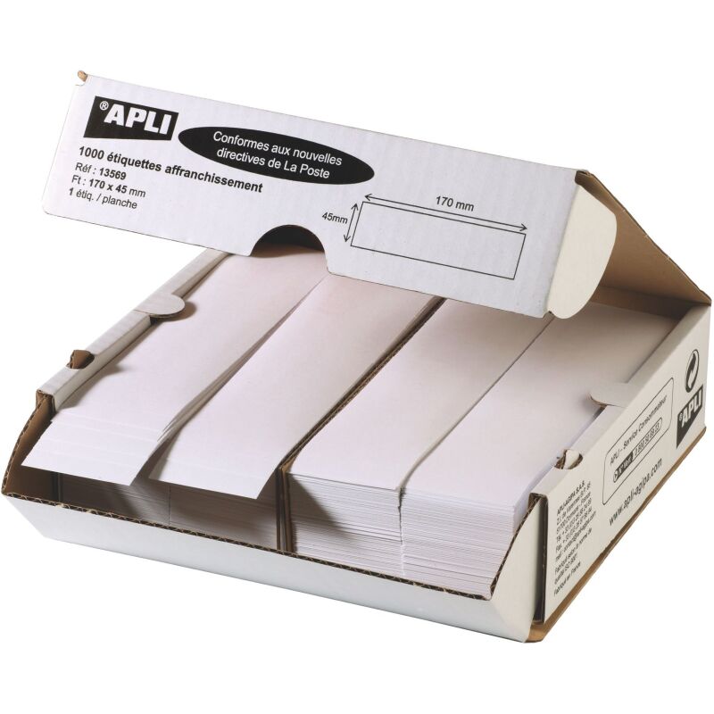 Etiquette affranchissement 1 de front 170 x 45 mm Apli Agipa blanche - Boîte de 1000