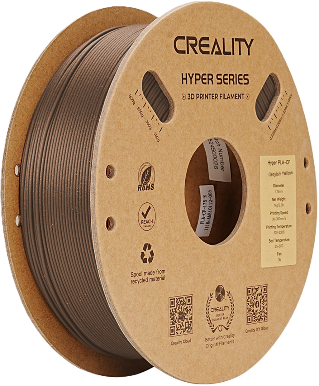 Creality  Hyper PLA-CF Greyish Yellow, 1,75 mm / 1000 g    Kohlefaserverstärktes PLA-Material