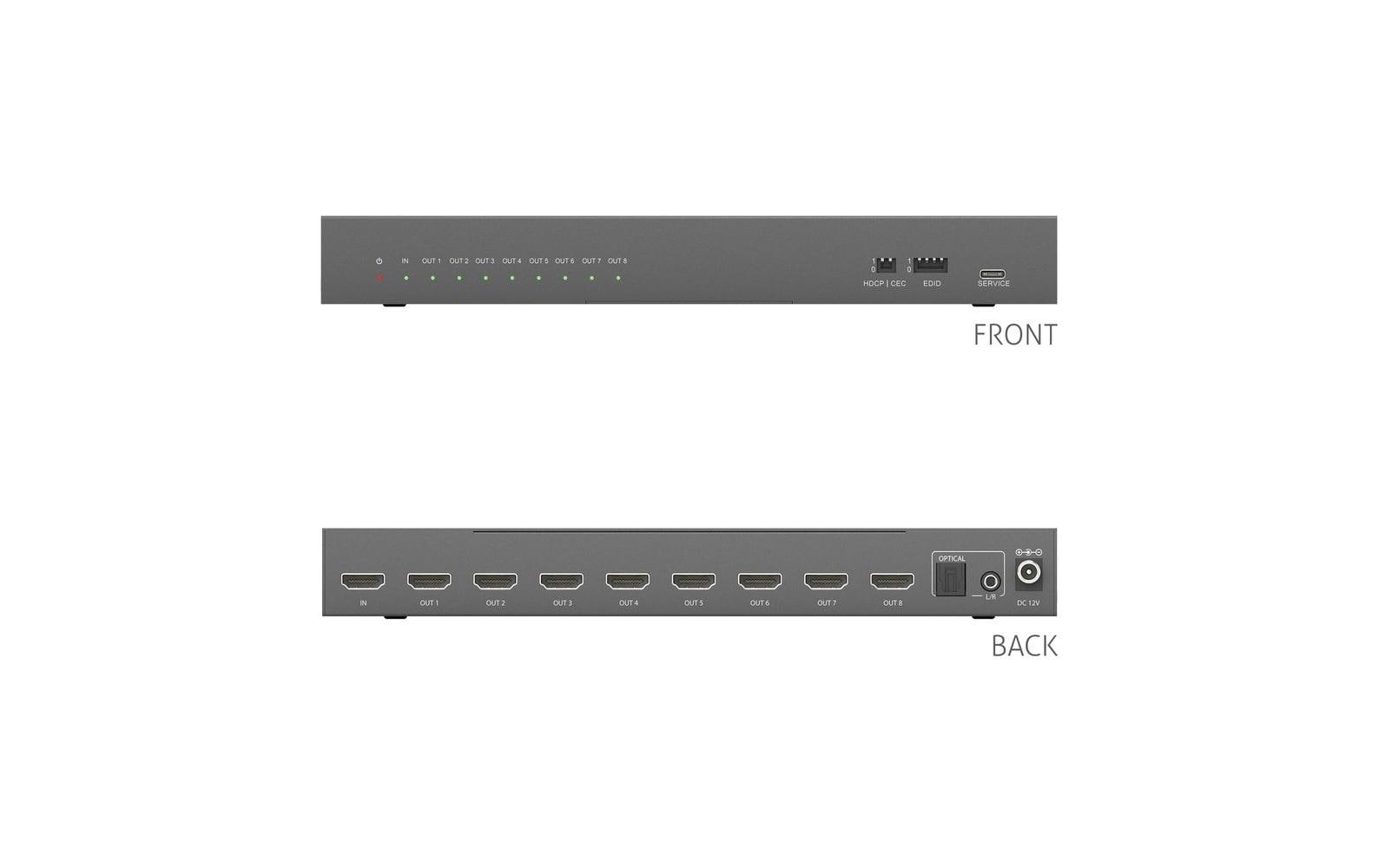 Splitter PT-SP-HD18-48G 1 x 8 HDMI 2.1 - 48Gbps - 8K<br>PureTools - 1 x 8 HDMI2.1 Splitter - 48Gbps - 8K (60 Hz 4:2:0) 12 bit, Audio De-Embedding und Signal Management