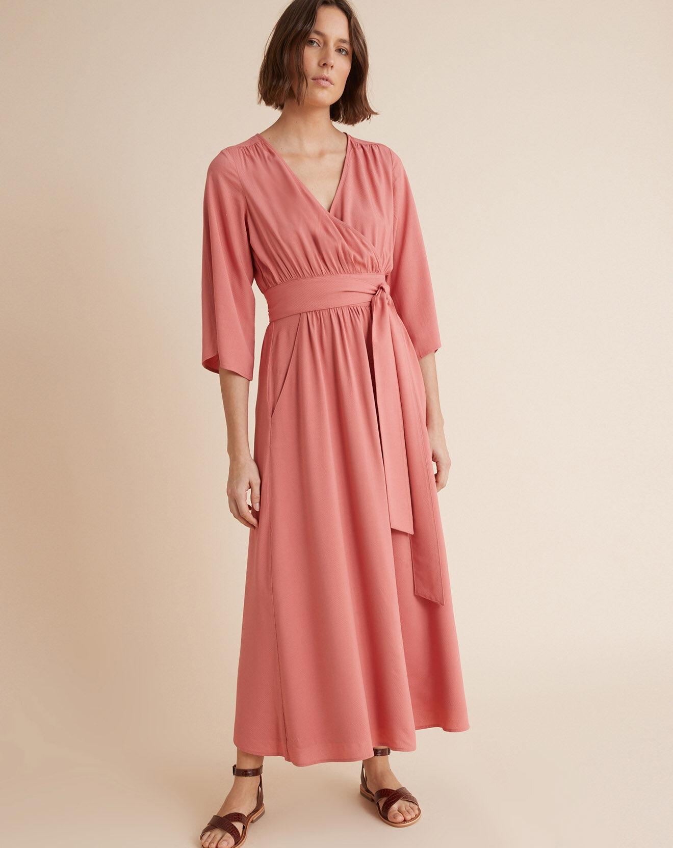 Cyrillus Robe cache-coeur tissu façonné rose