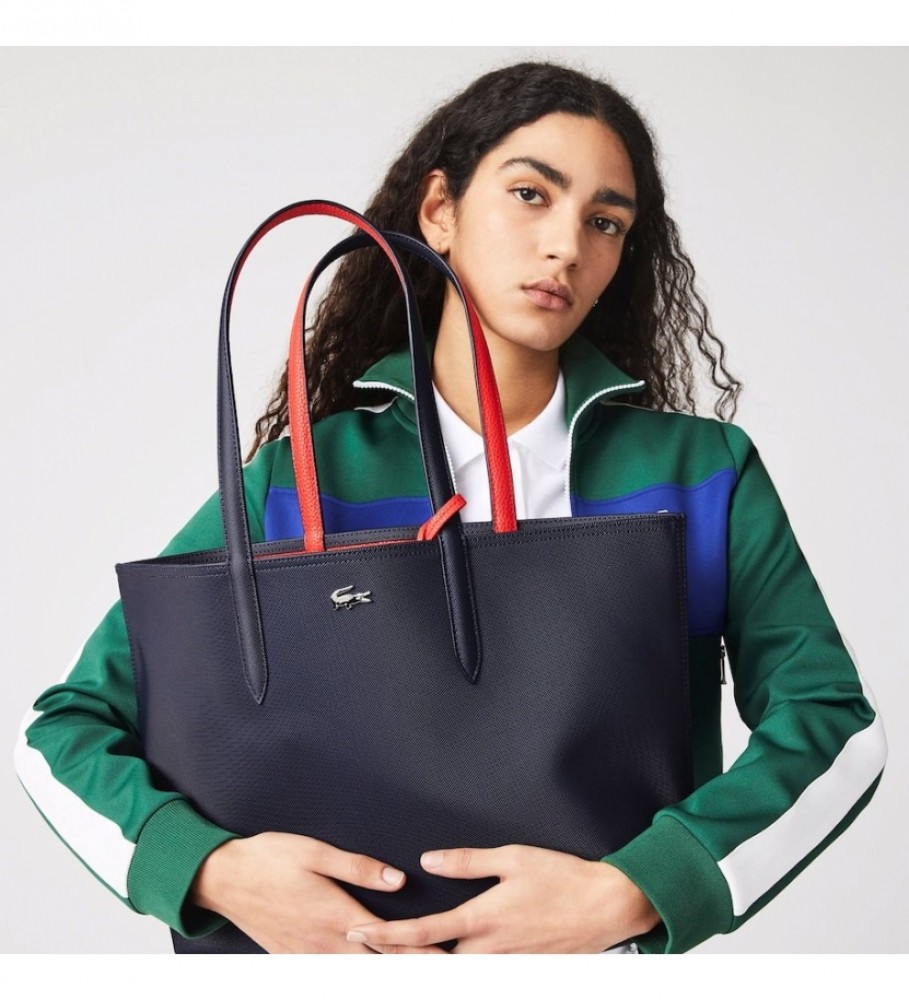 Bolsa reversível Lacoste Anna, azul-marinho/vermelha - 47x30x14 cm -