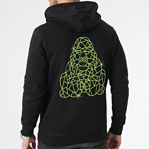 Sweat Capuche Gorille Diamanté Noir Jaune Fluo