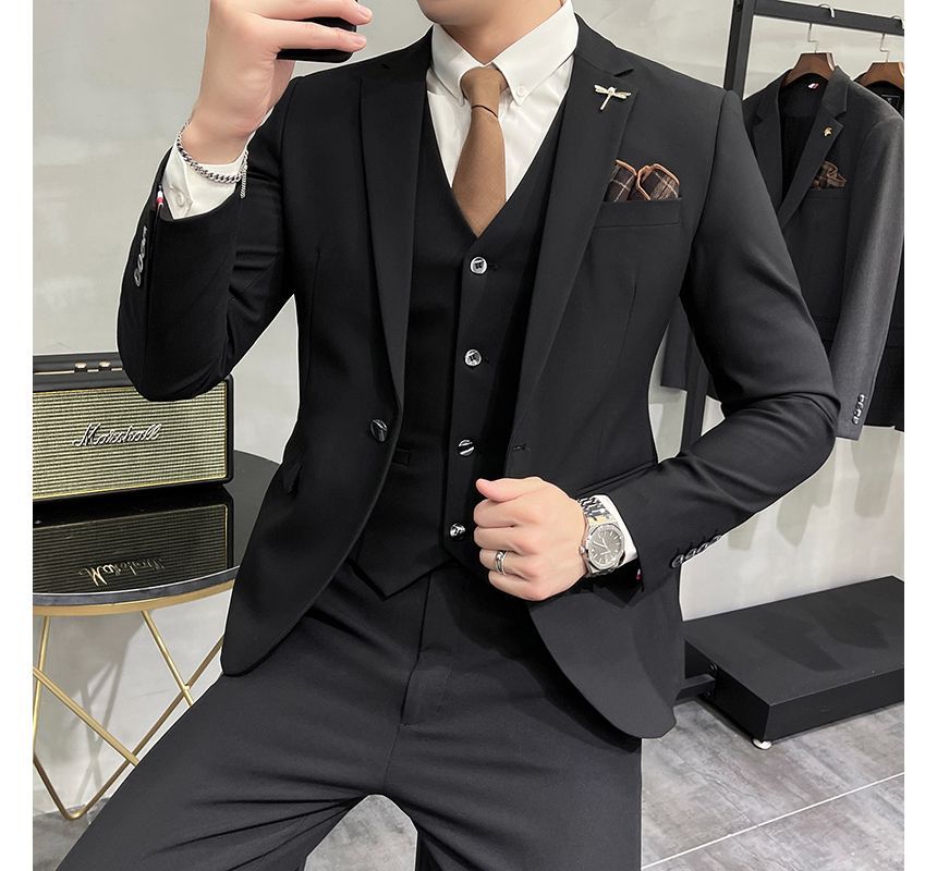 Bay Go Mall - Set: Effen blazer + enkelrijs vest + pantalon