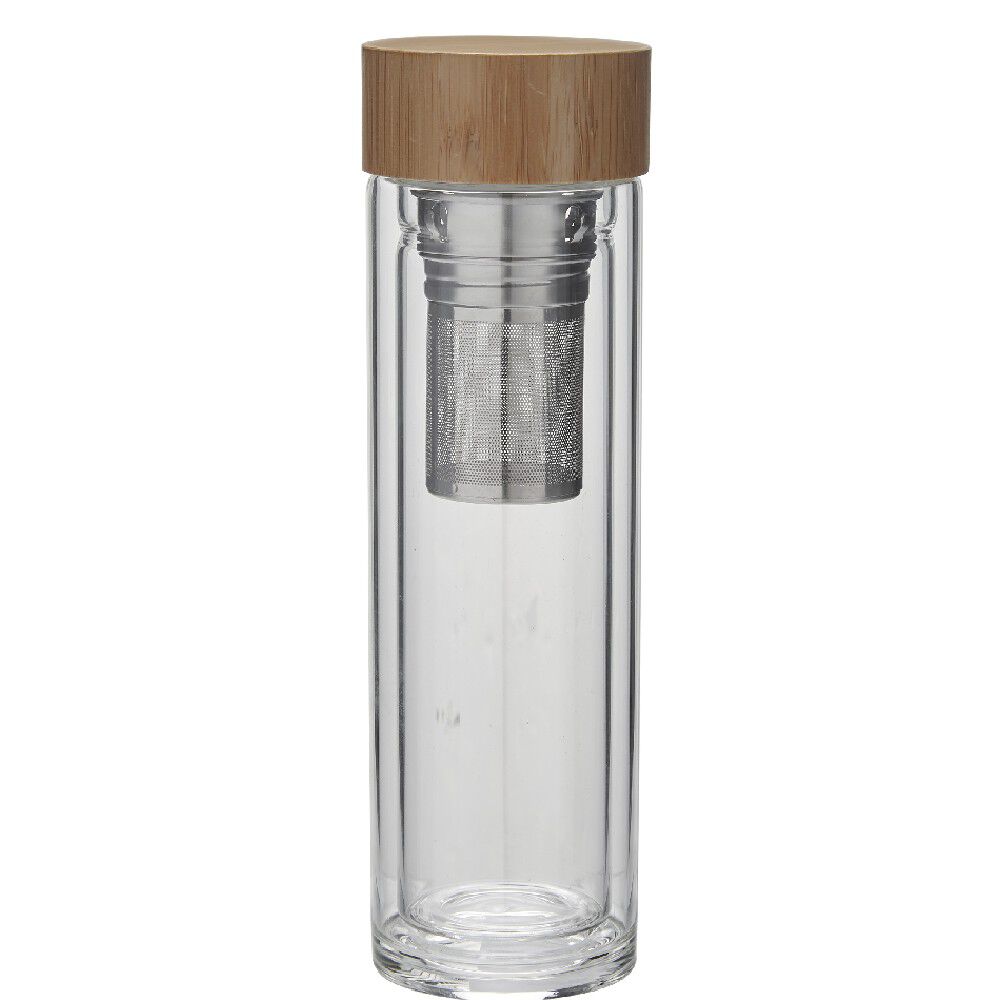 Bouteille infuseur double paroi en verre avec bouchon en bambou