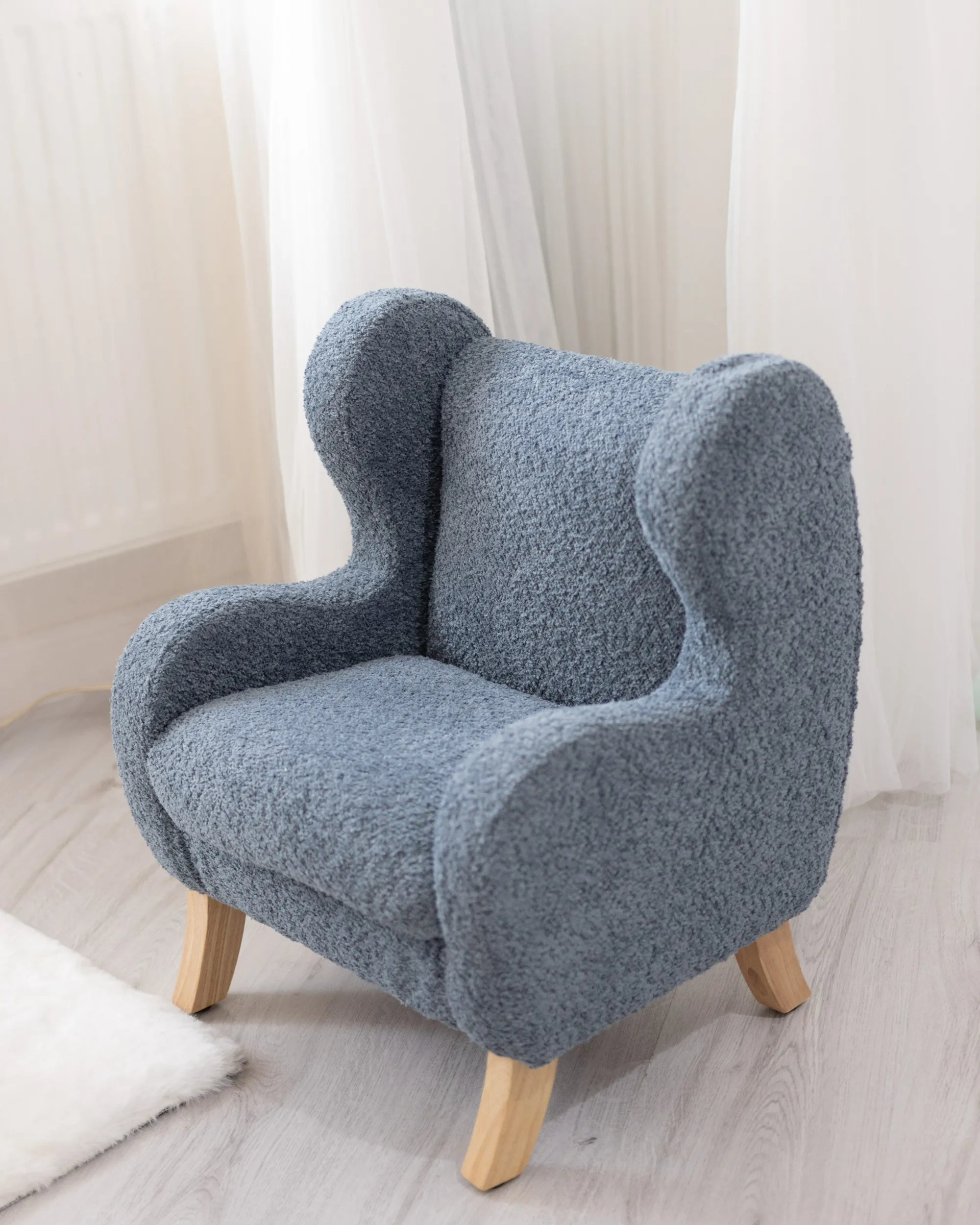 Kinderfauteuil FARUM Bouclé Donkerblauw