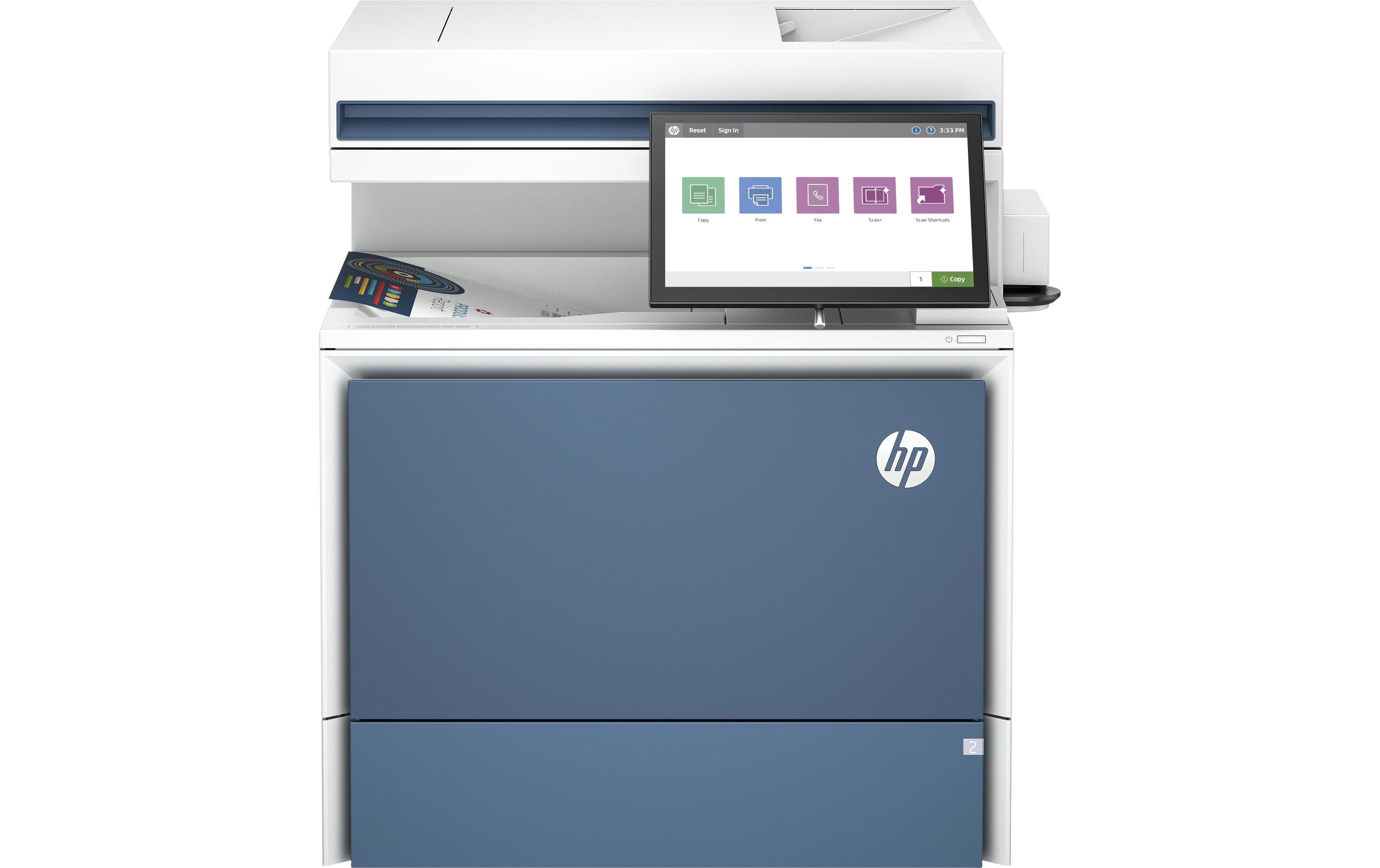 Multifunktionsdrucker Color LaserJet Enterprise Flow 5800zf<br>Etagen-Drucker für viele Formate, mit hoher Geschwindigkeit und vielen Zusatzfunktionen