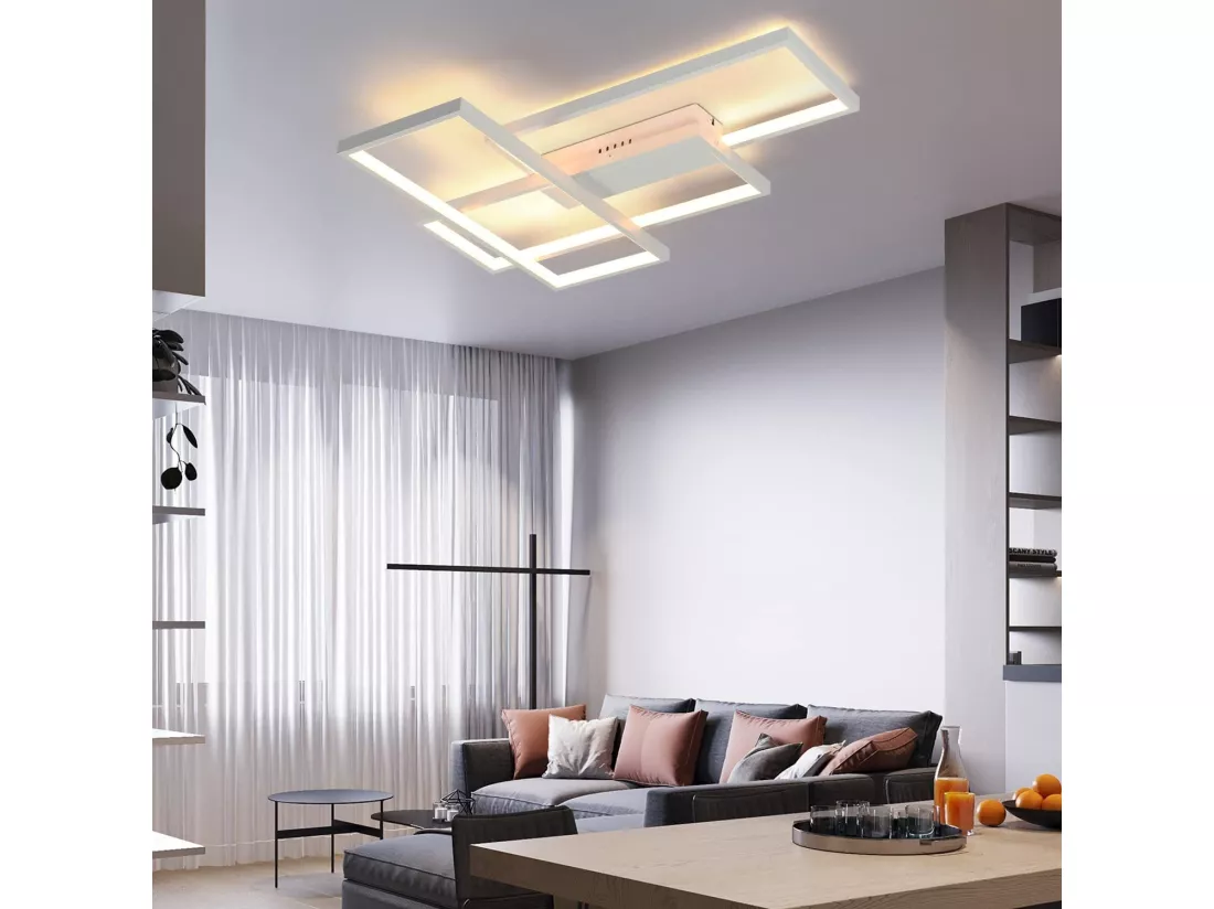 NETTLIFE Plafonnier LED Dimmable Moderne Lampe de salon Plafonnier blanc 65W