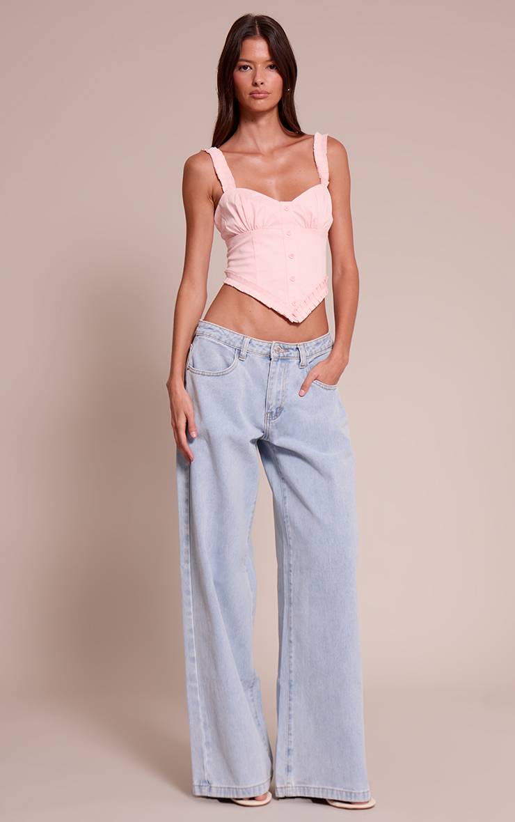 Rose Pâle Top Corset Boutonné En Tissu Tissé