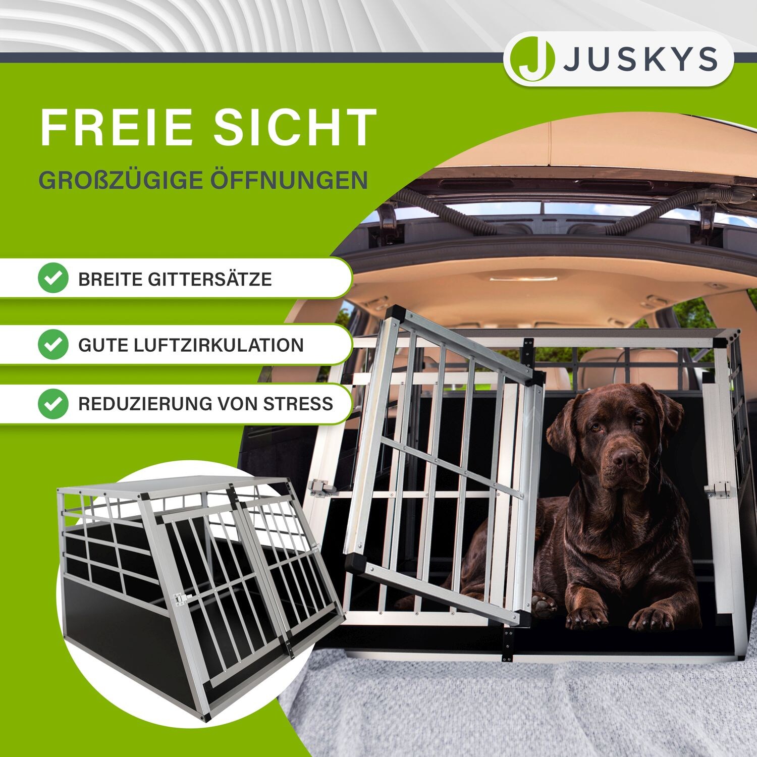 Juskys Alu Hundetransportbox XL - 96×91×70 cm verschließbar & pflegeleicht - Hundebox für Hunde
