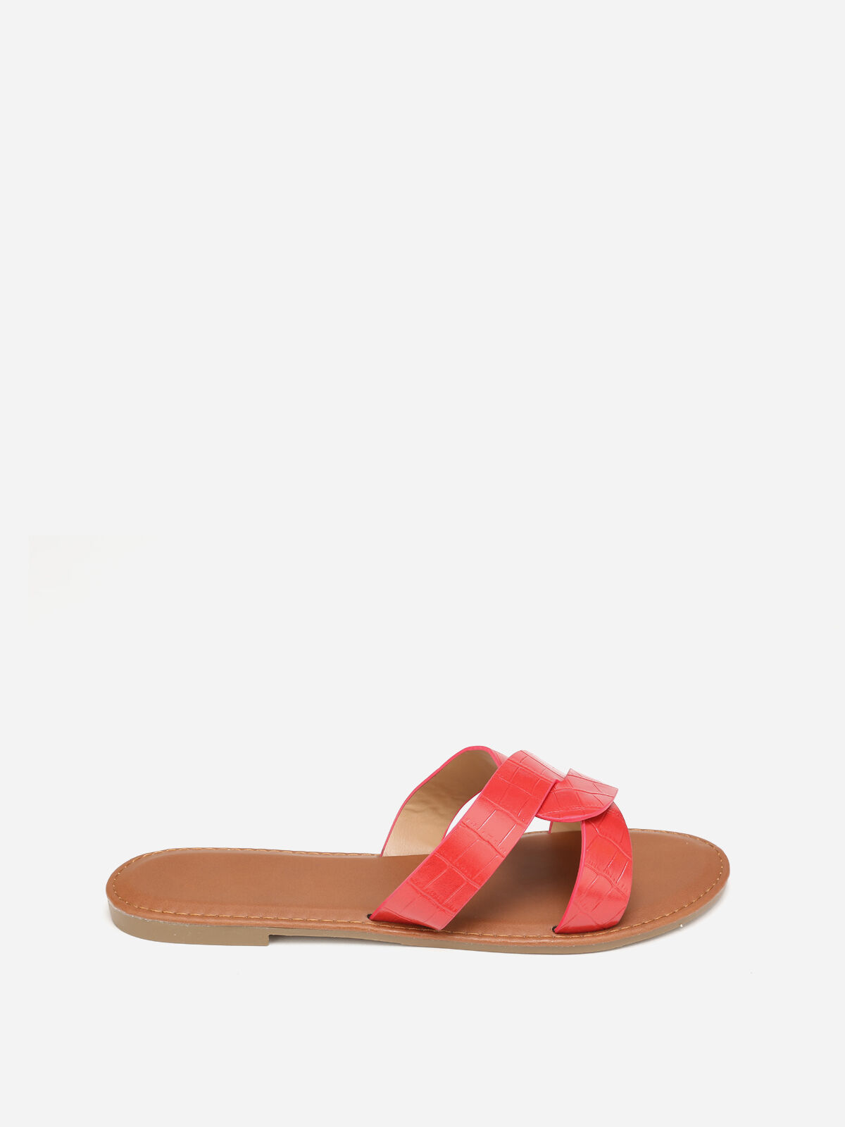 Mules croco à brides croisées grandes tailles- Rouge