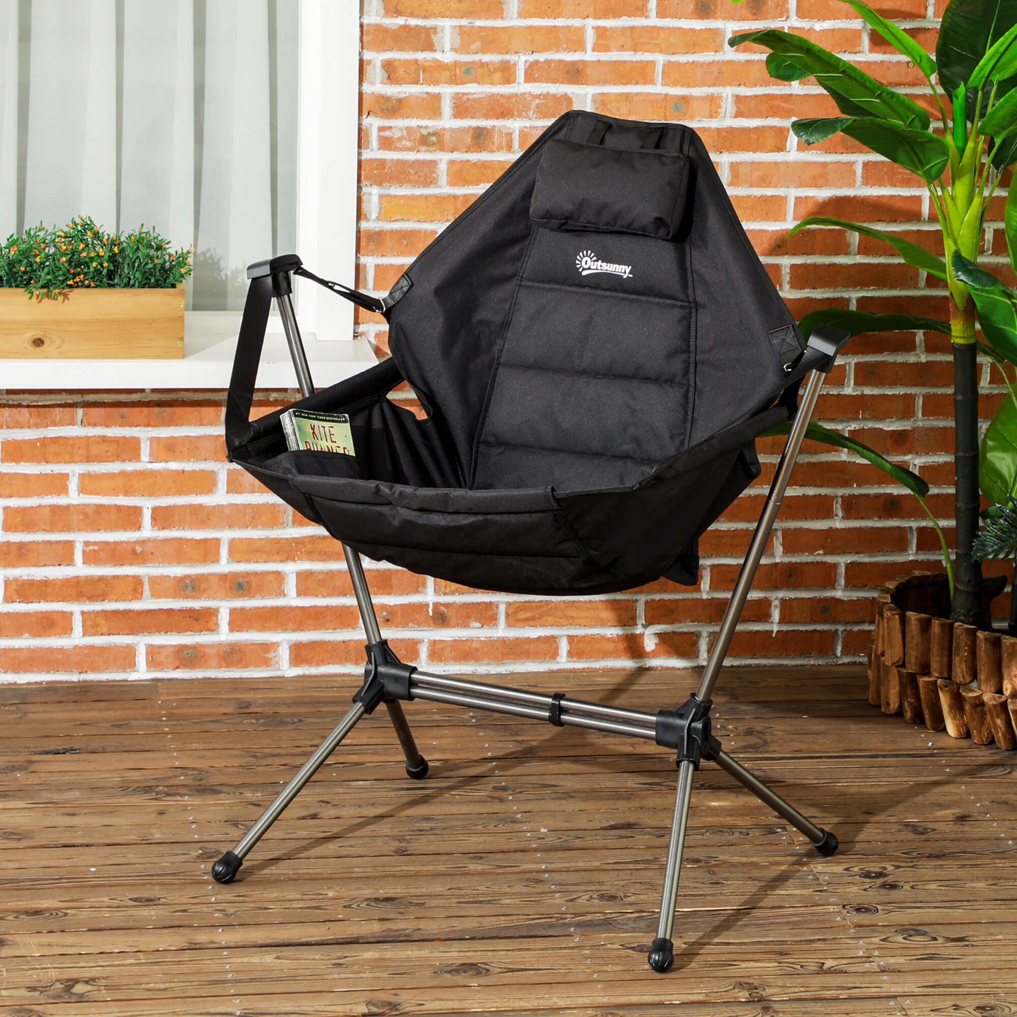 Outsunny Campingstuhl mit Schaukelfunktion schwarz 54L x 100B x 101H cm