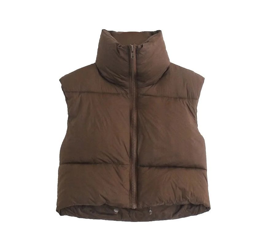 Firebird - Opstaande kraag effen cropped gewatteerd vest met rits
