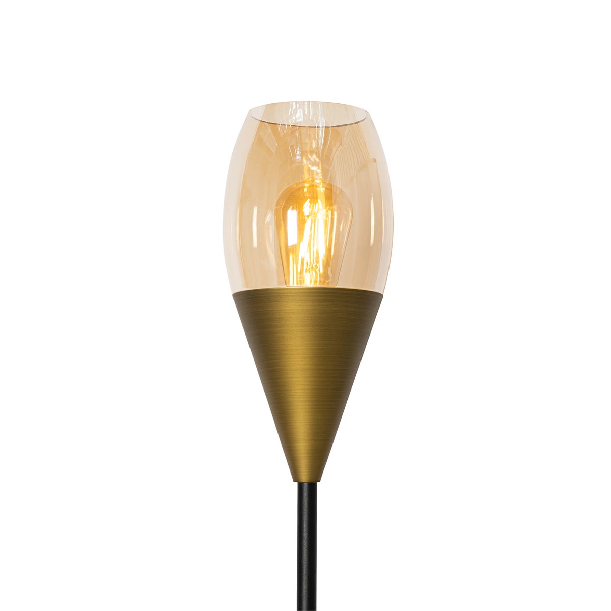 QAZQA - Moderne vloerlamp | Staande lamp | Vloerlamp | Lamp | Lichtgoud | Messing met amberkleurig glas - Druppel | Woonkamer | Slaapkamer - Langwerpig - LED-compatibel E27