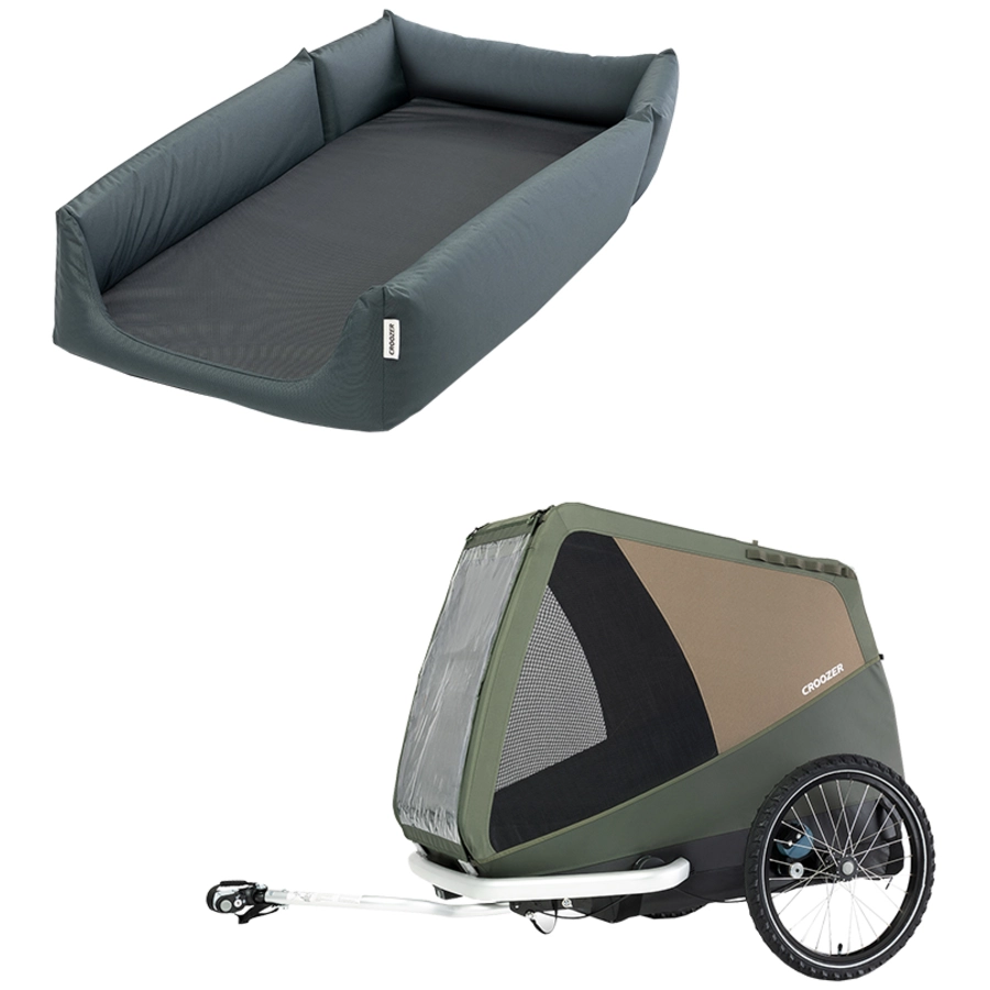 CROOZER Hundefahrradanhänger Dog Tammo Moss green inklusive Hundebett Asphalt grey