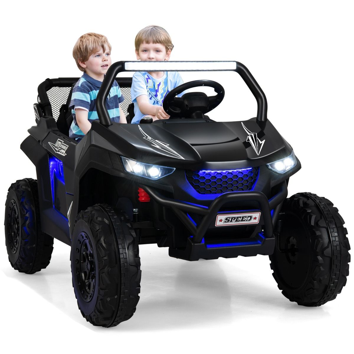 Voiture électrique Enfant 12 V Télécommande pour 3-8 Ans 2 Vitesses Ressort de Suspension Charge 59KG 118x74x71CM Noir/Rose/Rouge - Lidl-Manfred