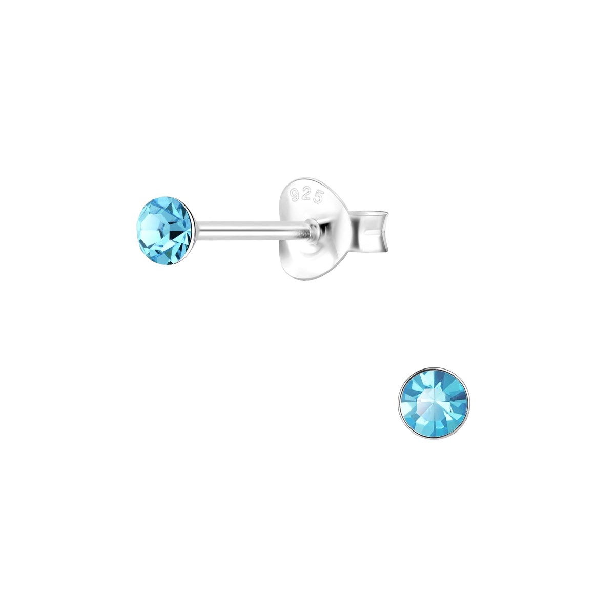 Boucles d'oreilles cristal bleu 3mm en argent 925