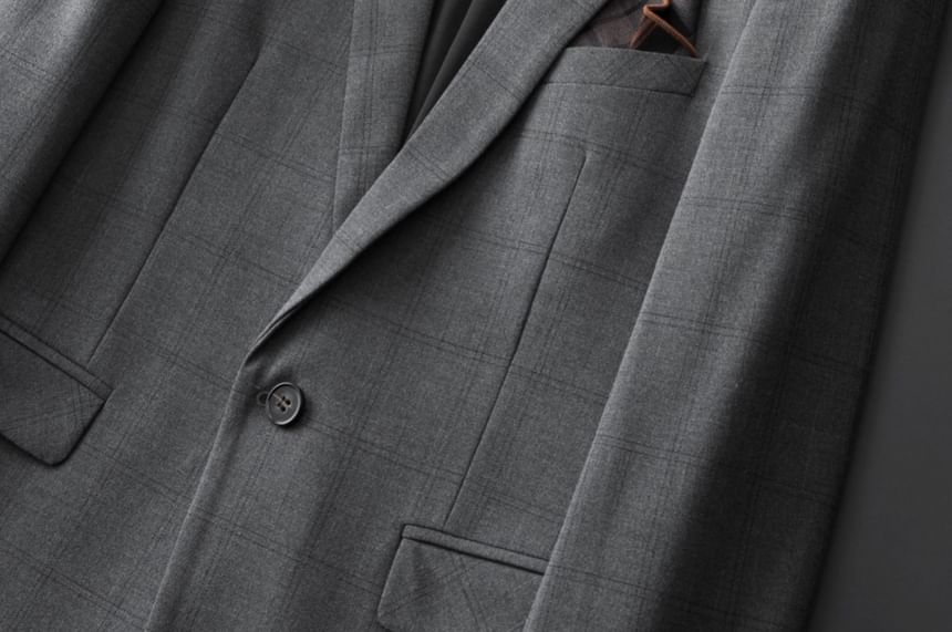 Blueforce - Set: Geruite blazer met reverskraag en één knoop + Rechte pantalon met middelhoge taille