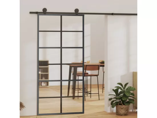 Porte coulissante Verre ESG et aluminium 90x205 cm Noir
