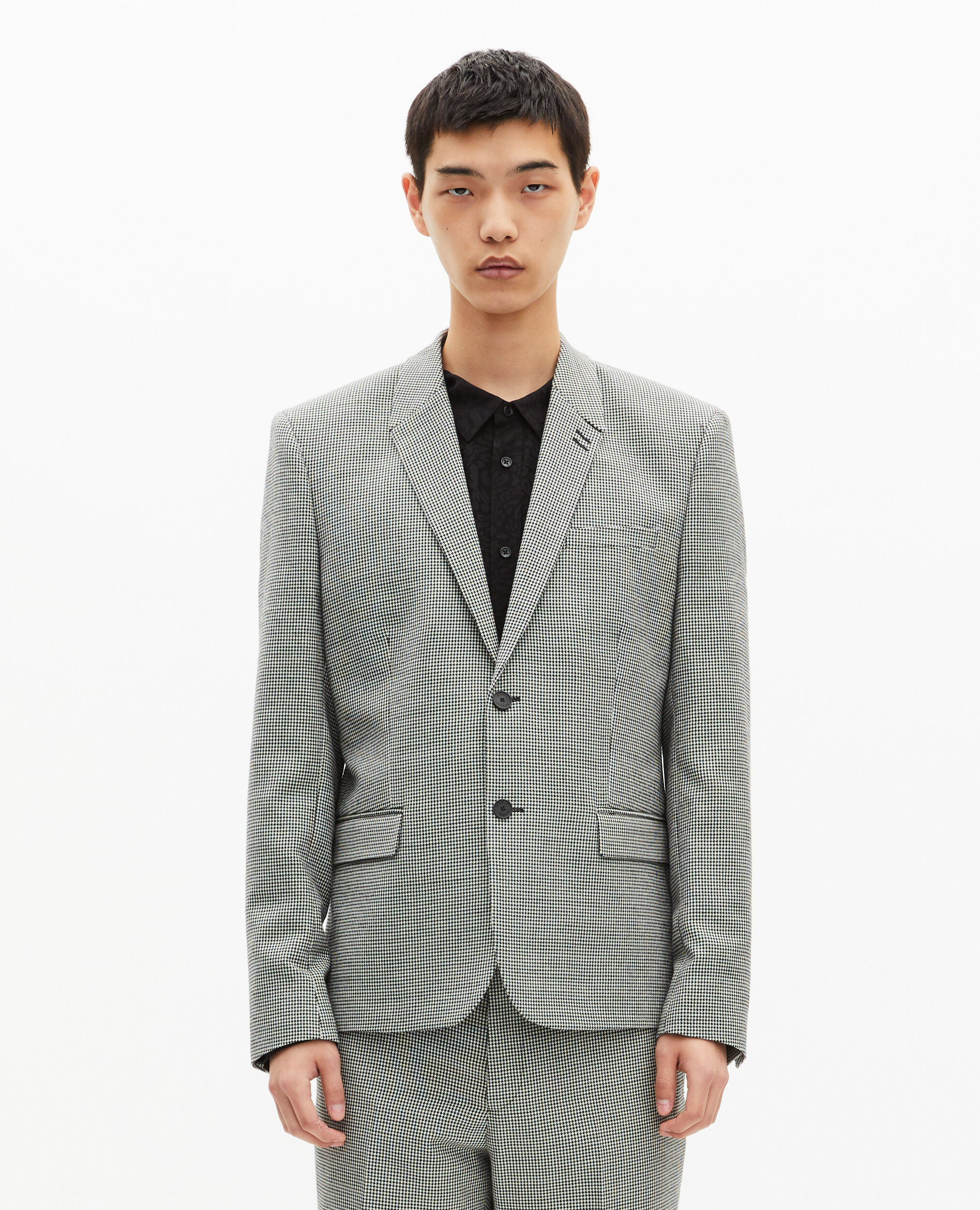 Veste de costume en pied de poule noir et blanc