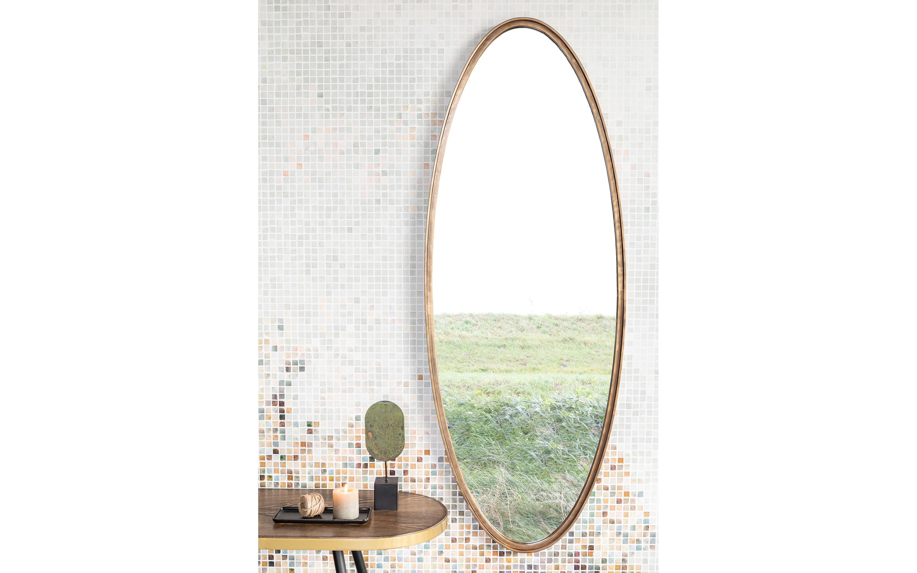 Spiegel Matz Oval M, Antik Messing, 60 x 160 cm