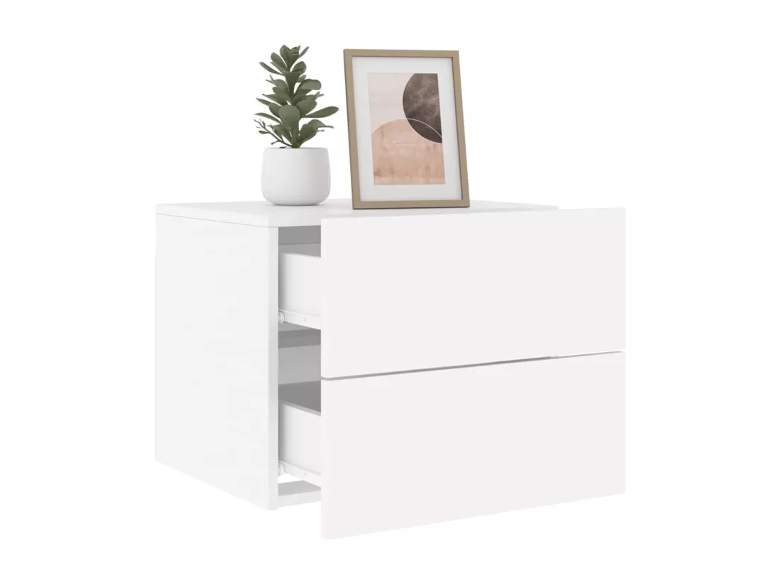 Tables de chevet murales avec lumières LED 2 pièces blanc