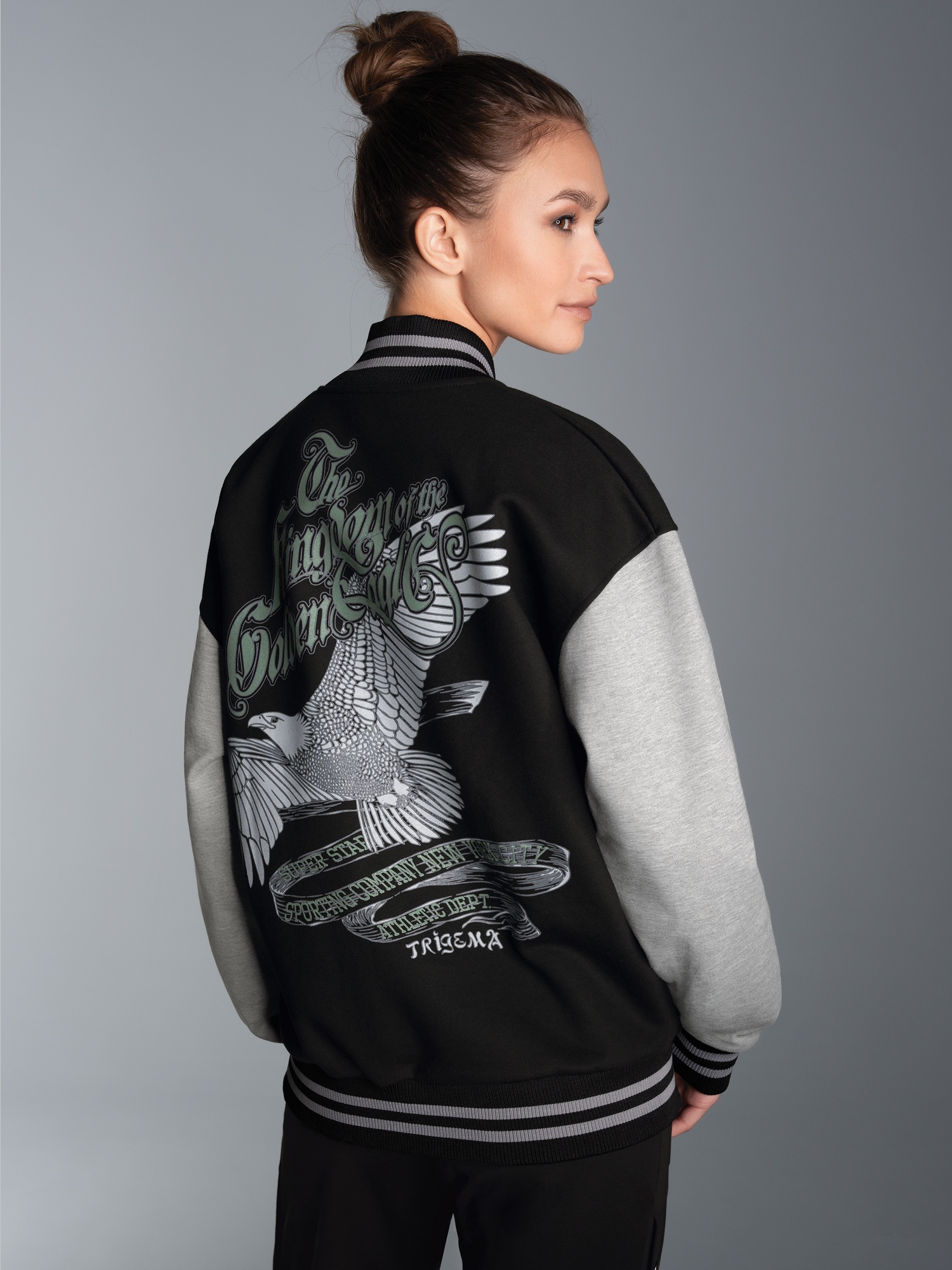 Collegejacke mit großem Adler-Rückenprint Schwarz