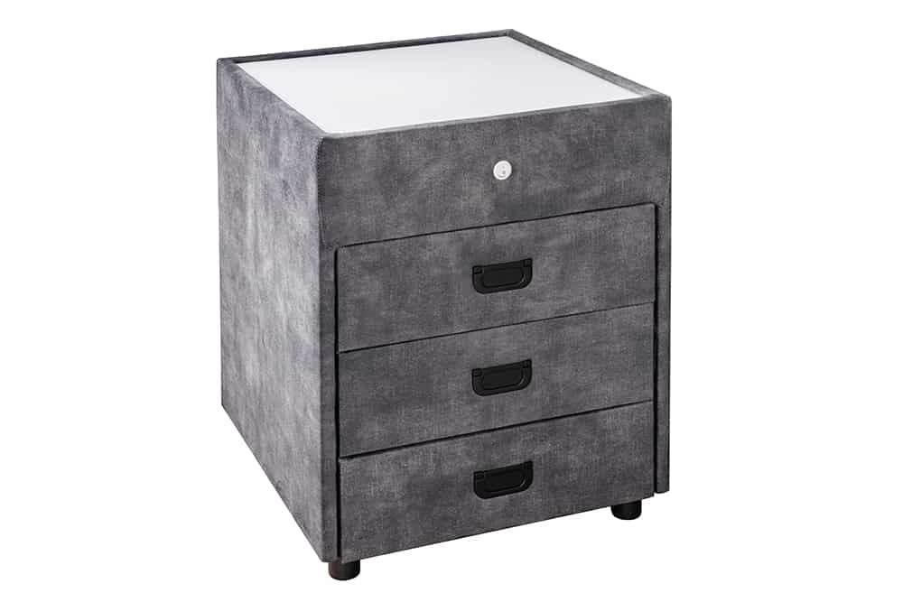 Quadratischer Nachttisch PARIS 55cm grau Samt inkl. Beleuchtung und Schubladen